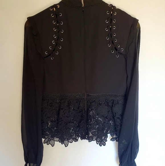 Self Portrait Size 4 Lacey Blouse Mock Neck - Picture 5 of 6